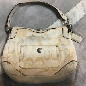 Coach ivory tan leather jacquard signature bag purse vintage small shoulder